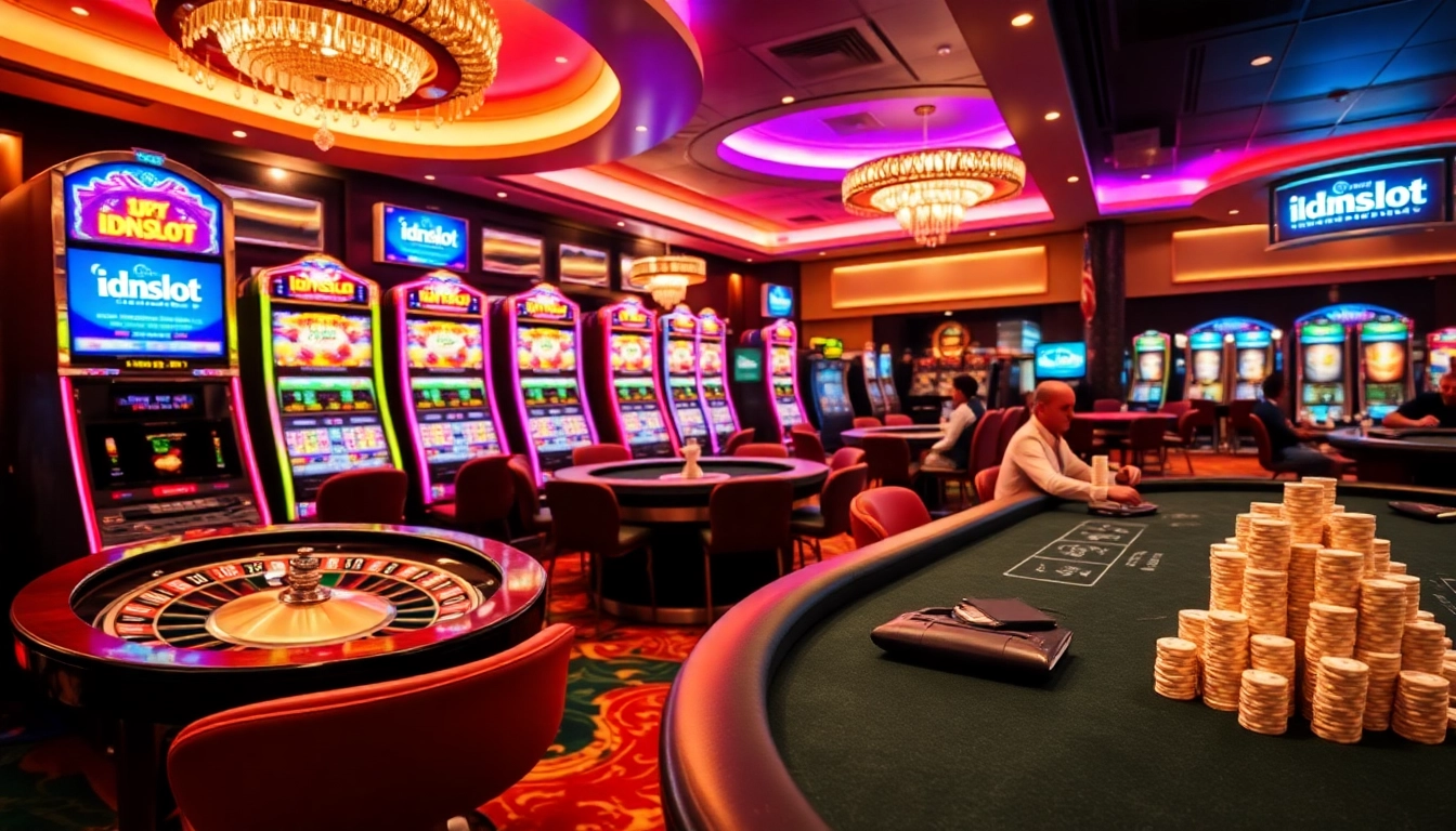 Engage in thrilling gameplay at idnslot with lively casino tables and vibrant slot machines.