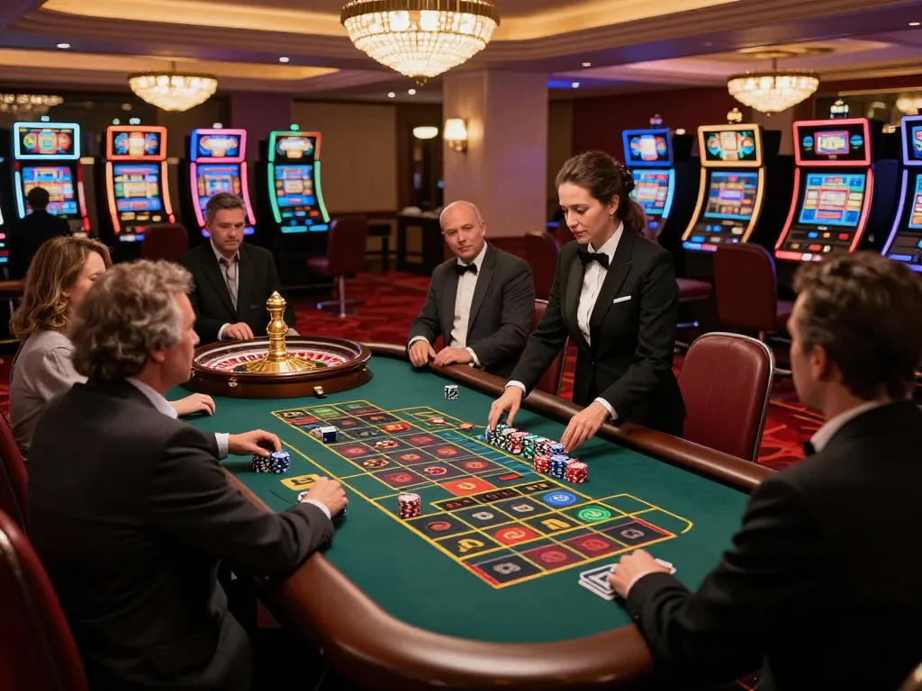 vin88 players placing strategic bets at an elegant roulette table in a lively casino setting