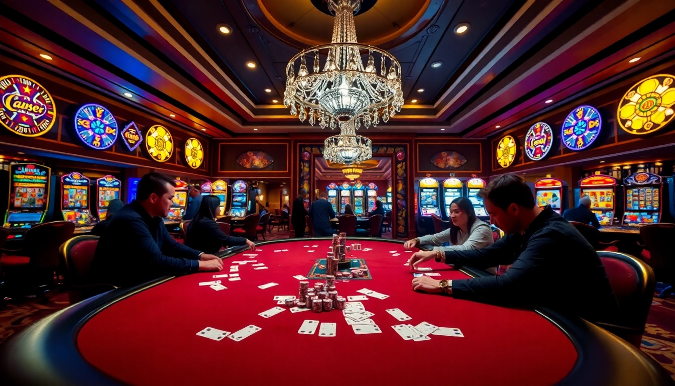 High-stakes poker action at http://2b8.network/ showcased in a luxurious casino environment.