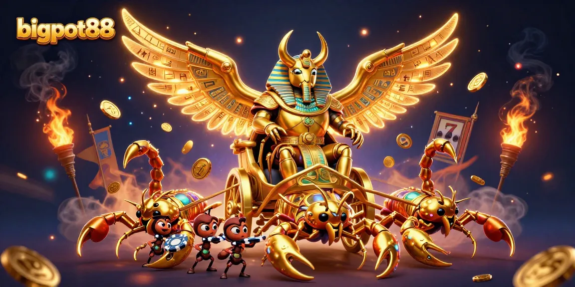 Engage with the vibrant scene of bigpot88 showcasing a pharaoh-themed casino adventure filled with thrilling slot games.
