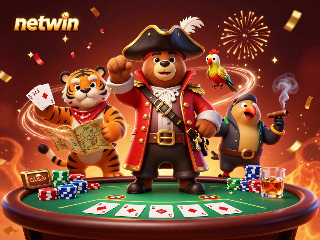 Experience the thrill of winning at Netwin, a vibrant 3D casino scene with colorful poker elements.
