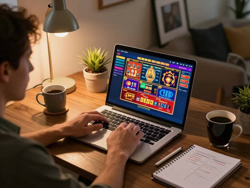 Play online casino games at AU88 using a laptop in a cozy home setting with a strategic edge.