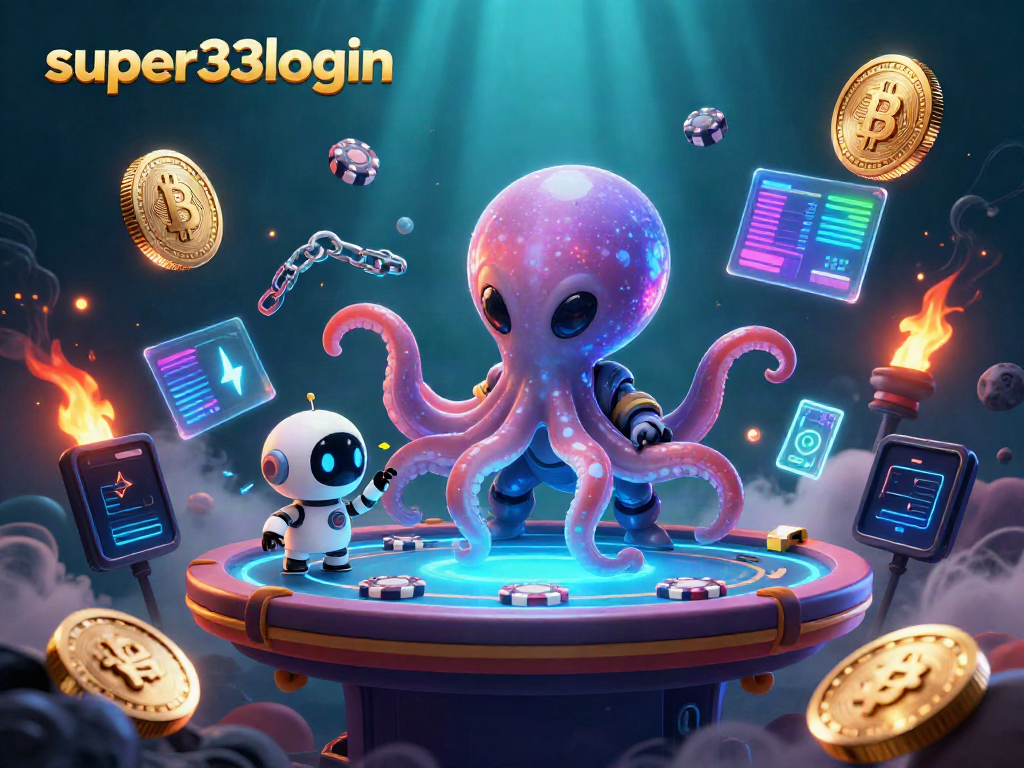 Play exciting games on super33login with an alien octopus dealer and floating crypto elements.