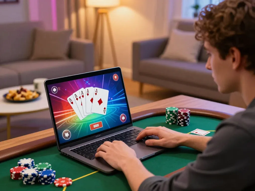 Engaging online poker action while playing fabet from home, highlighting strategic gameplay.