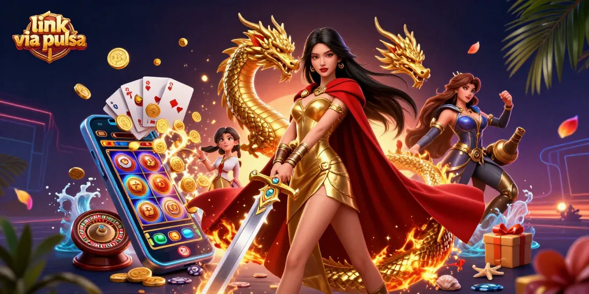 Engage with dynamic slot gaming action via pulsa link, featuring vibrant casino elements and winning symbols.