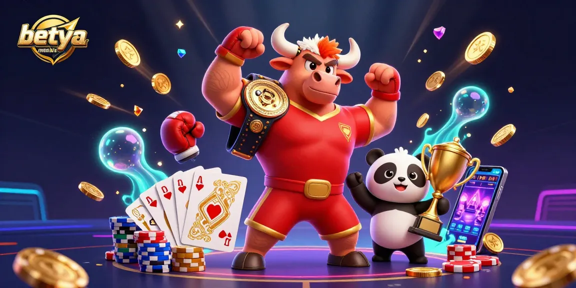Betya MMA betting scene featuring cartoon characters celebrating with trophies and betting slips
