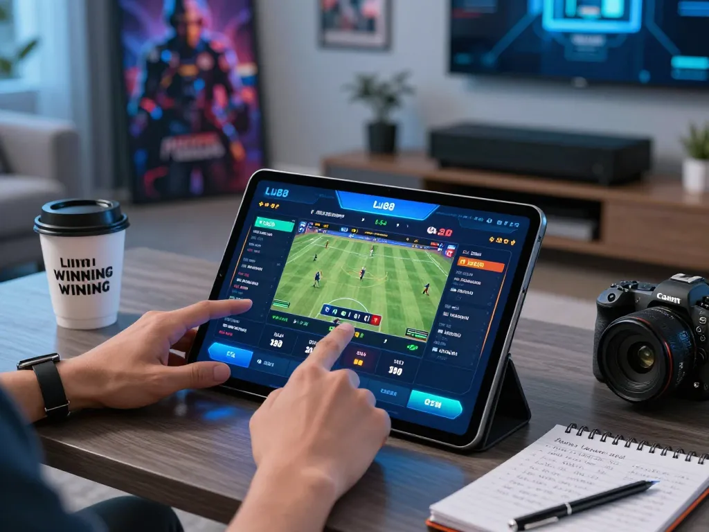 lu88 user placing live bet on modern tablet in dynamic sports betting setting