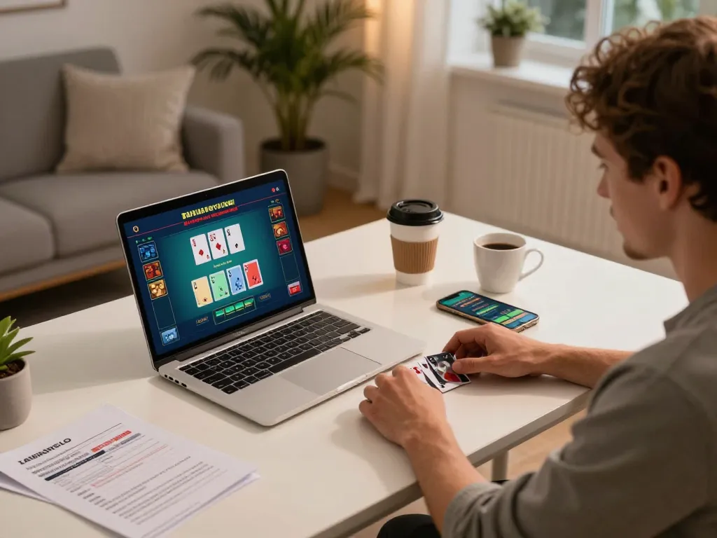 Player engaging in cm88 live blackjack from home, showcasing a strategic online gaming setup