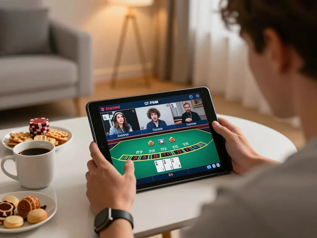 Player engaged in live dealer blackjack on tablet, showcasing strategic gameplay at lv88seo.