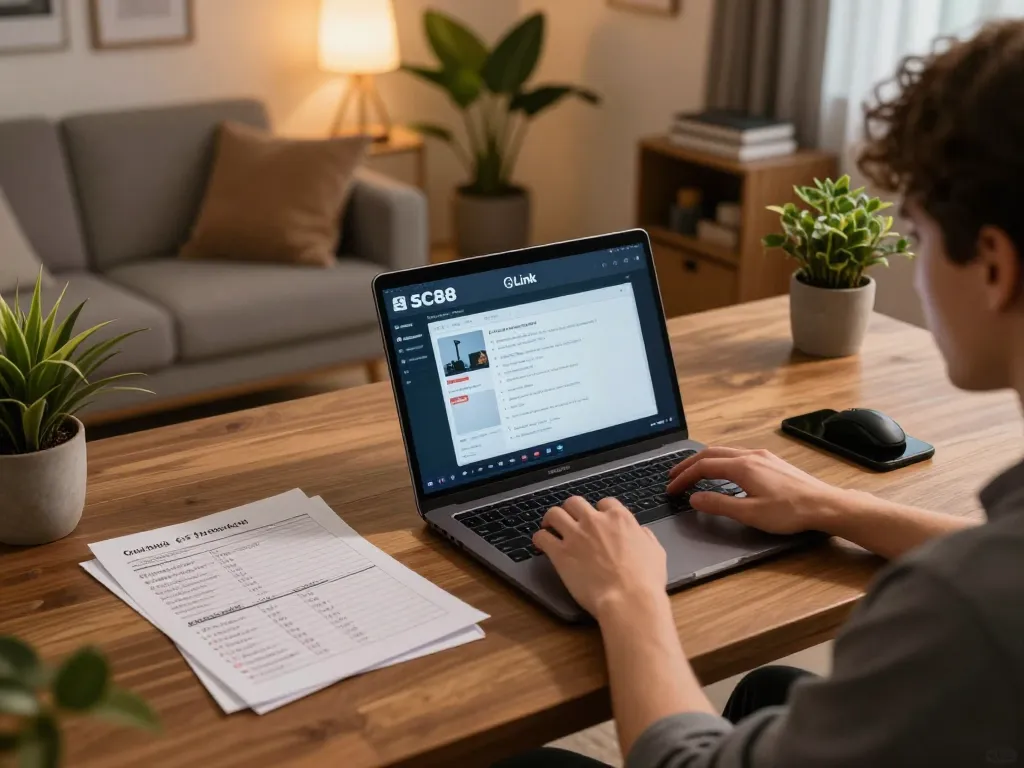 Engaging with SC88 Link in a cozy home office setting, maximizing online betting strategy.