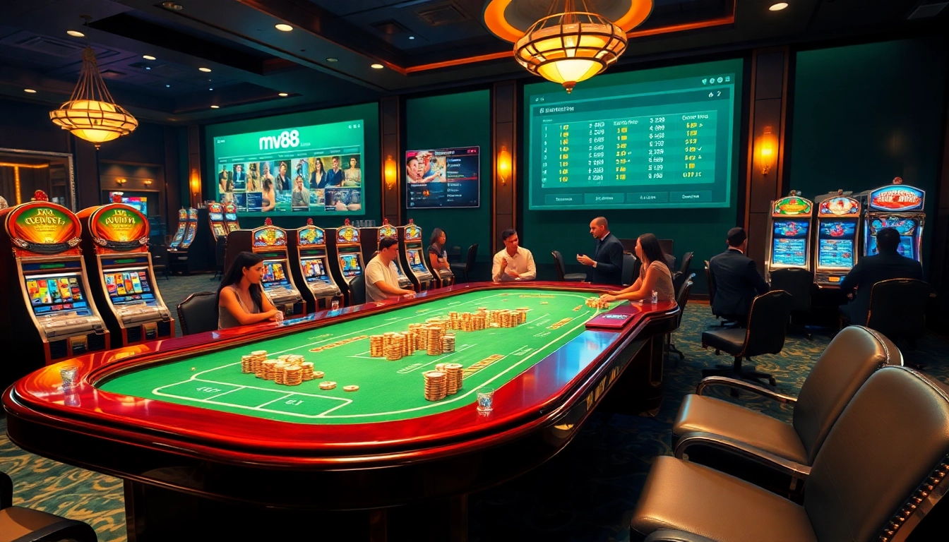 Experience thrilling gameplay at mv88 casino with vibrant tables, lively players, and luxurious surroundings.