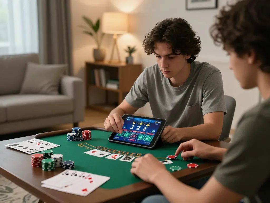 Engaged user plays blackjack online on a tablet, RR88 SELECT enhancing the home gaming experience