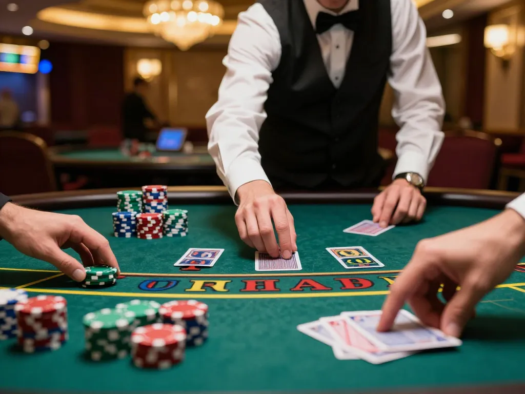 Pemain menghitung peluang di meja blackjack sambil terlibat dalam permainan strategis pendekatan defineyouniversity