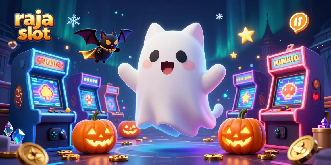 Engaging scene of raja slot with a ghost cat and a bat in a haunted casino, featuring dynamic gaming elements.