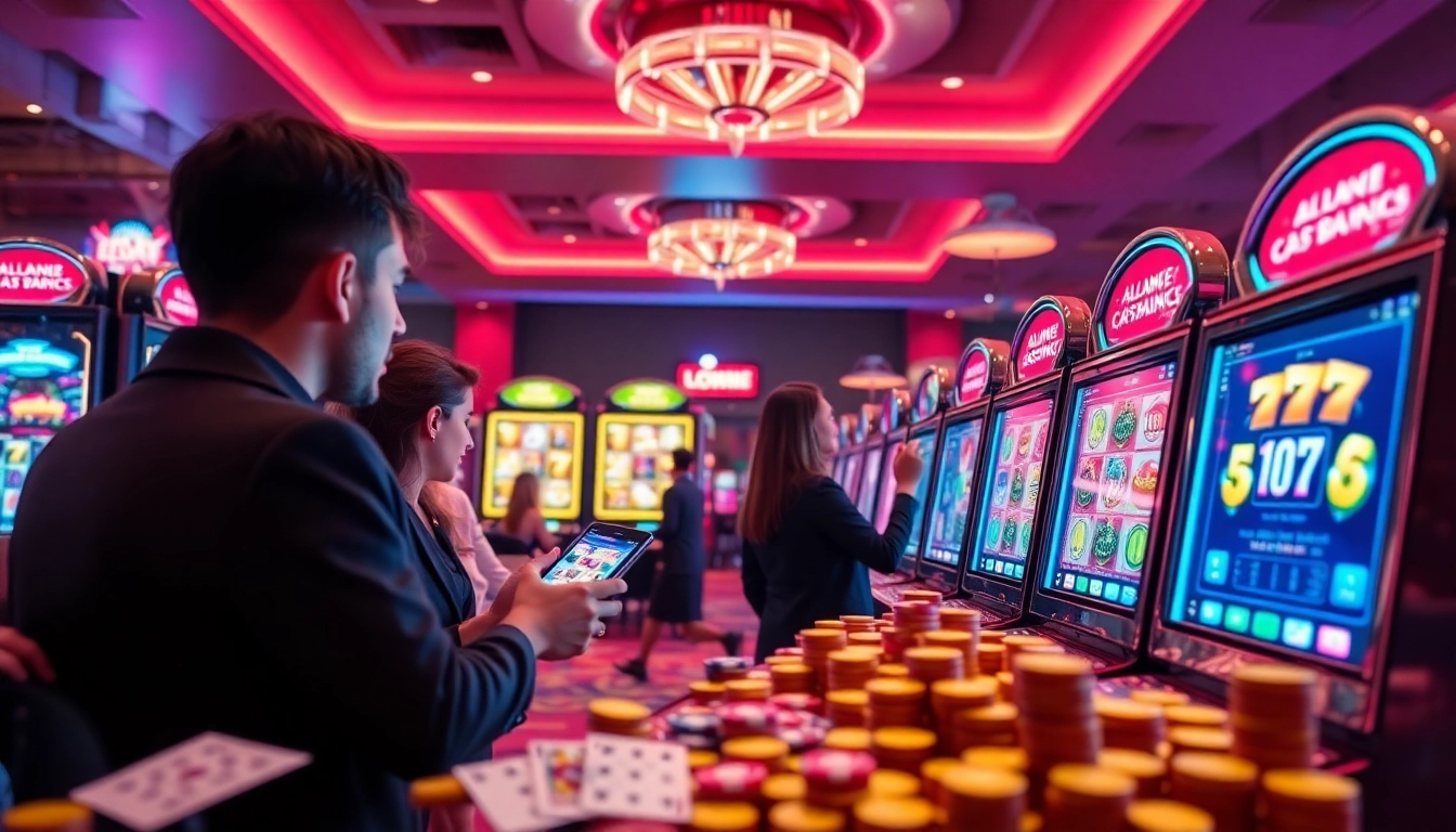 Engage in thrilling gameplay with slot777 login at a luxury online casino showcasing vibrant slot machines and players enjoying max wins.