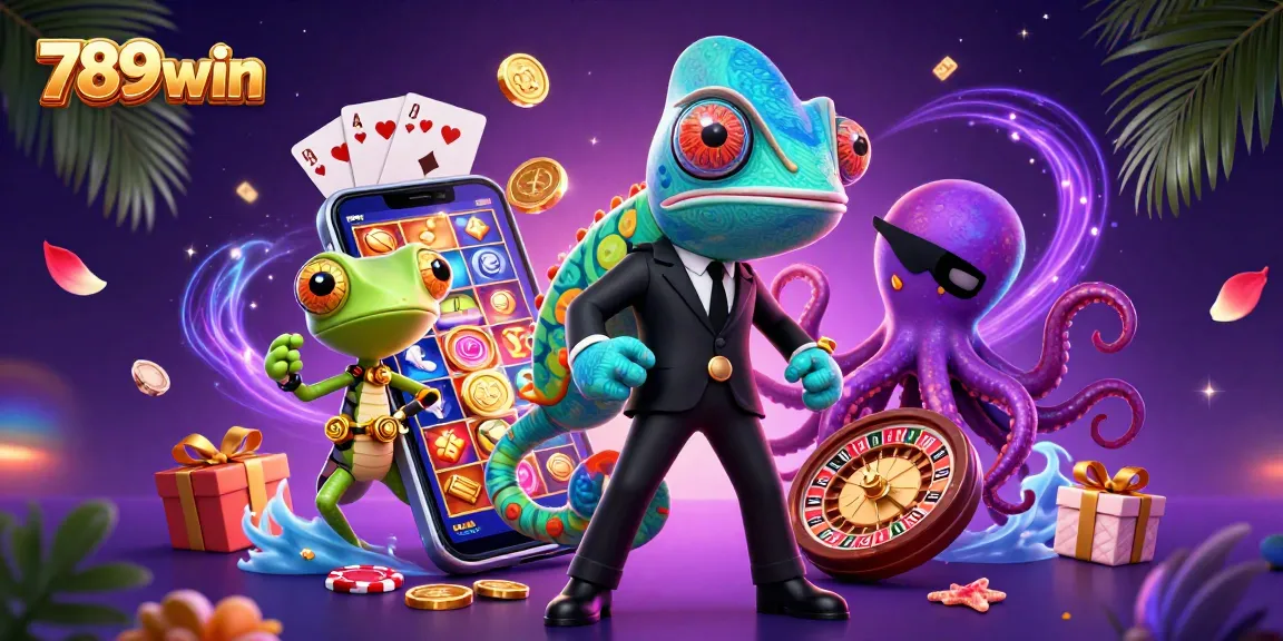 Experience thrilling gameplay with 789win's vibrant casino elements and characters in an engaging illustration.