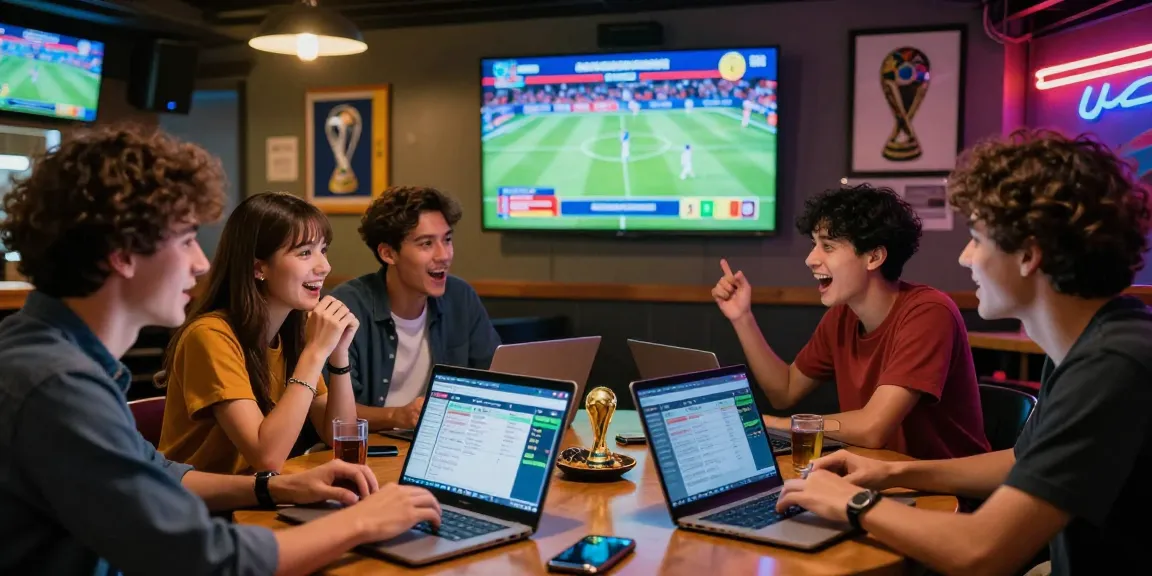 Friends enjoying a dynamic judi bola betting experience at a sports bar, surrounded by screens and lively atmosphere.
