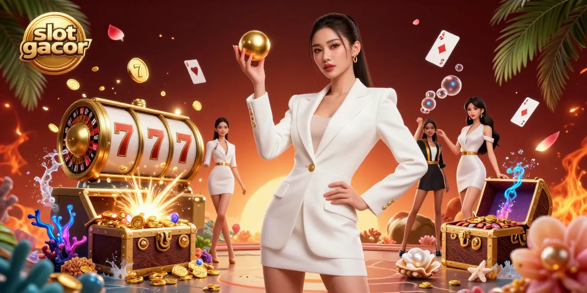 Experience slot gacor excitement with a stunning illustration showcasing dynamic casino elements and luxury.