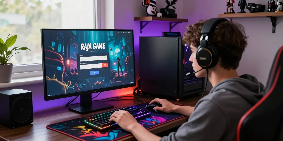 Raja Game login interface with user input in a cozy gaming setup.